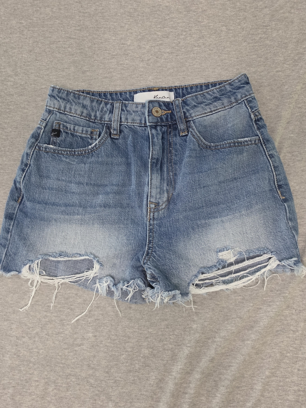 Kancan Women's Distressed Blue Denim High-rise Shorts Or Jorts Size 24